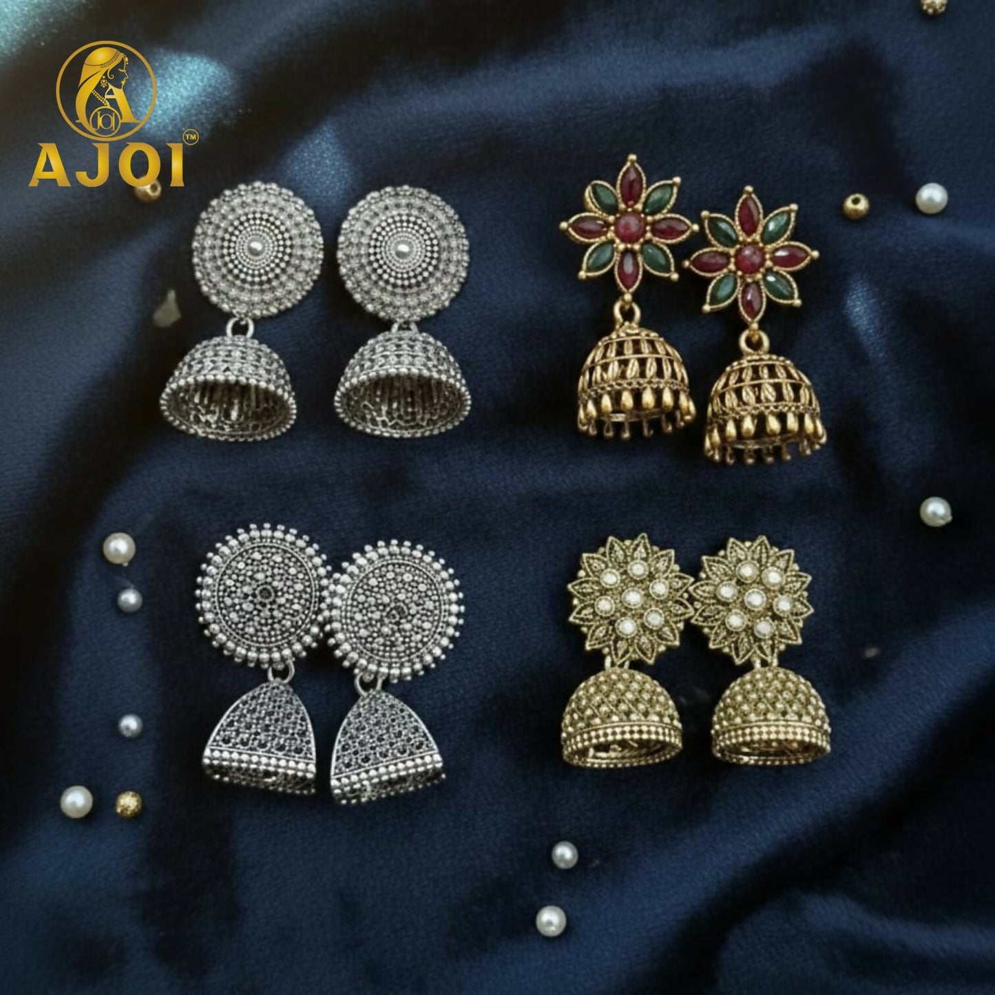 Side view of Royal Heritage Stud Earrings combo showing intricate ethnic design craftsmanship