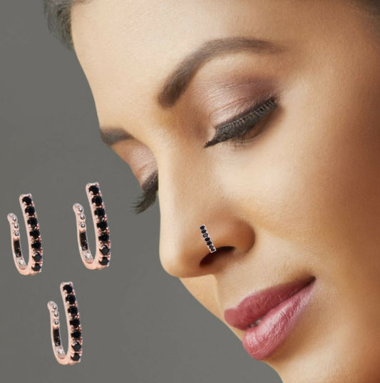 Minimalist Rose Gold Pink Bar Non-Piercing Nose Stud/Pin Combo Pack of 3
