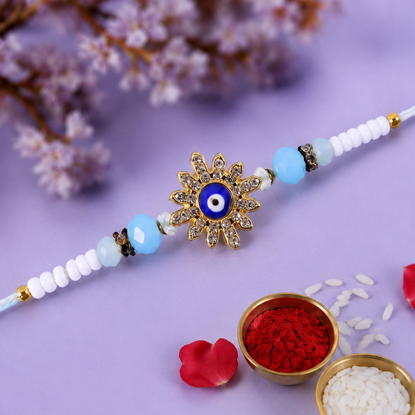 Designer Nazar Evil Eye Crystal Studded Beads Designer Rakhi