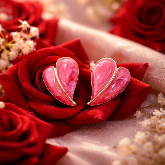 Elegant Red Glossy Leaf Design Stud Earrings for Women with Gold Outline