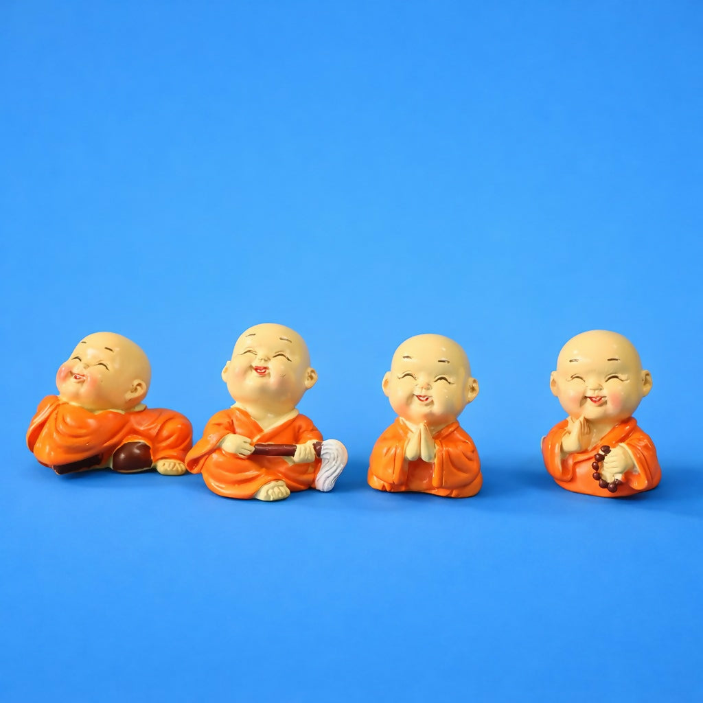 Mini Laughing Monk Figurines Set Of 8 for Home Decor, Office Desk & Gifting