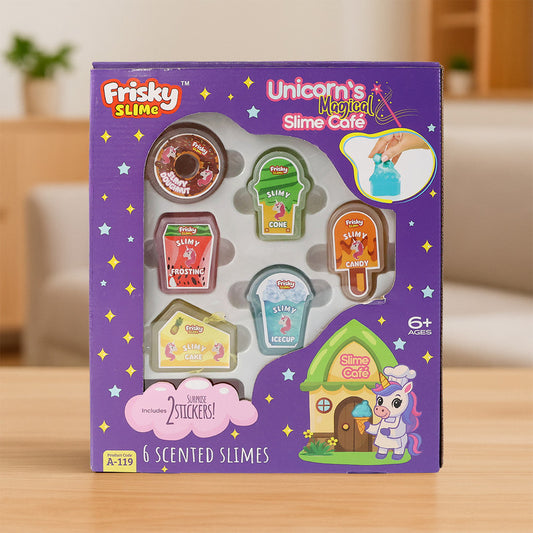 Khyati Frisky Slime Unicorn’s Magical Slime Café – 6 Scented Slime Set with Stickers for Kids