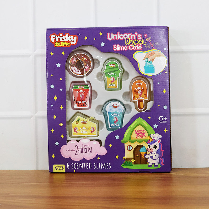 Khyati Frisky Slime Unicorn’s Magical Slime Café – 6 Scented Slime Set with Stickers for Kids
