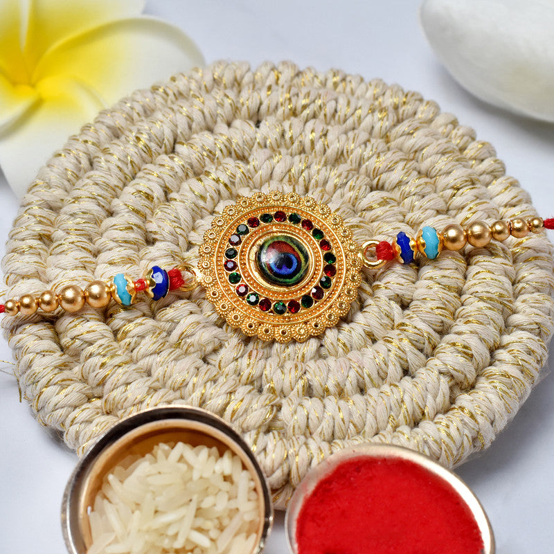 periapt Designer Rakhi Combo Gift For Brother | Coin | Roli & Chawal | Greeting Card