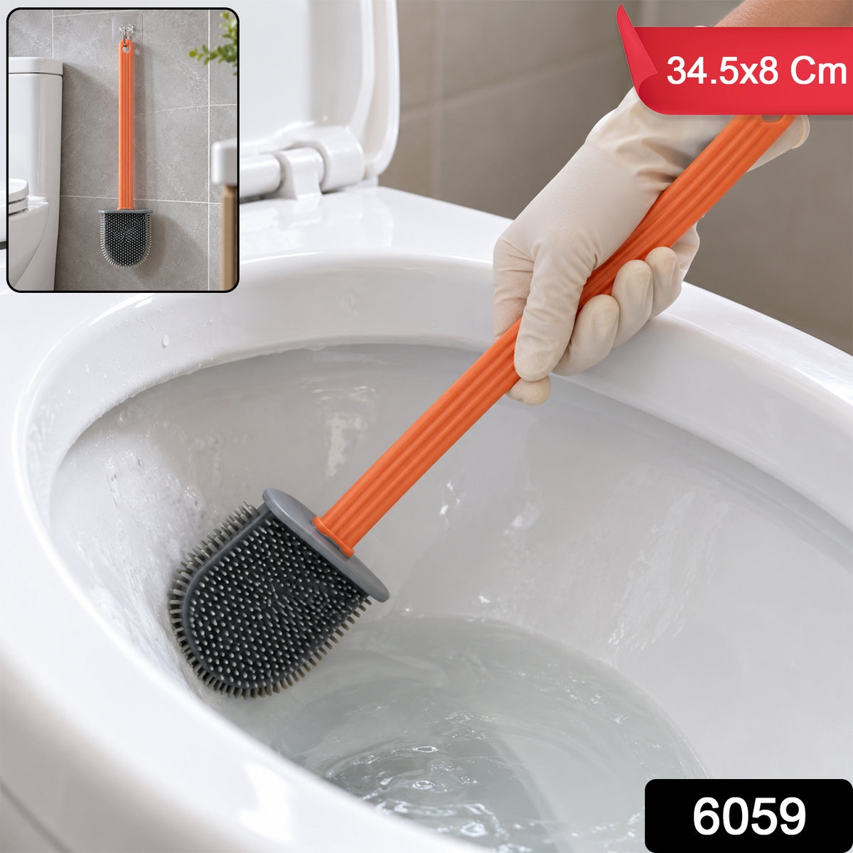 Flat head toilet cleaning brush with long handle and wall hook sku