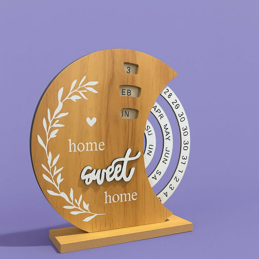 Rustic Wooden Perpetual Desk Calendar – “Home Sweet Home” Decorative Wooden Block Calendar with Rotating Date, Month & Day Display – Reusable Tabletop Organizer for Office, Study & Home Décor