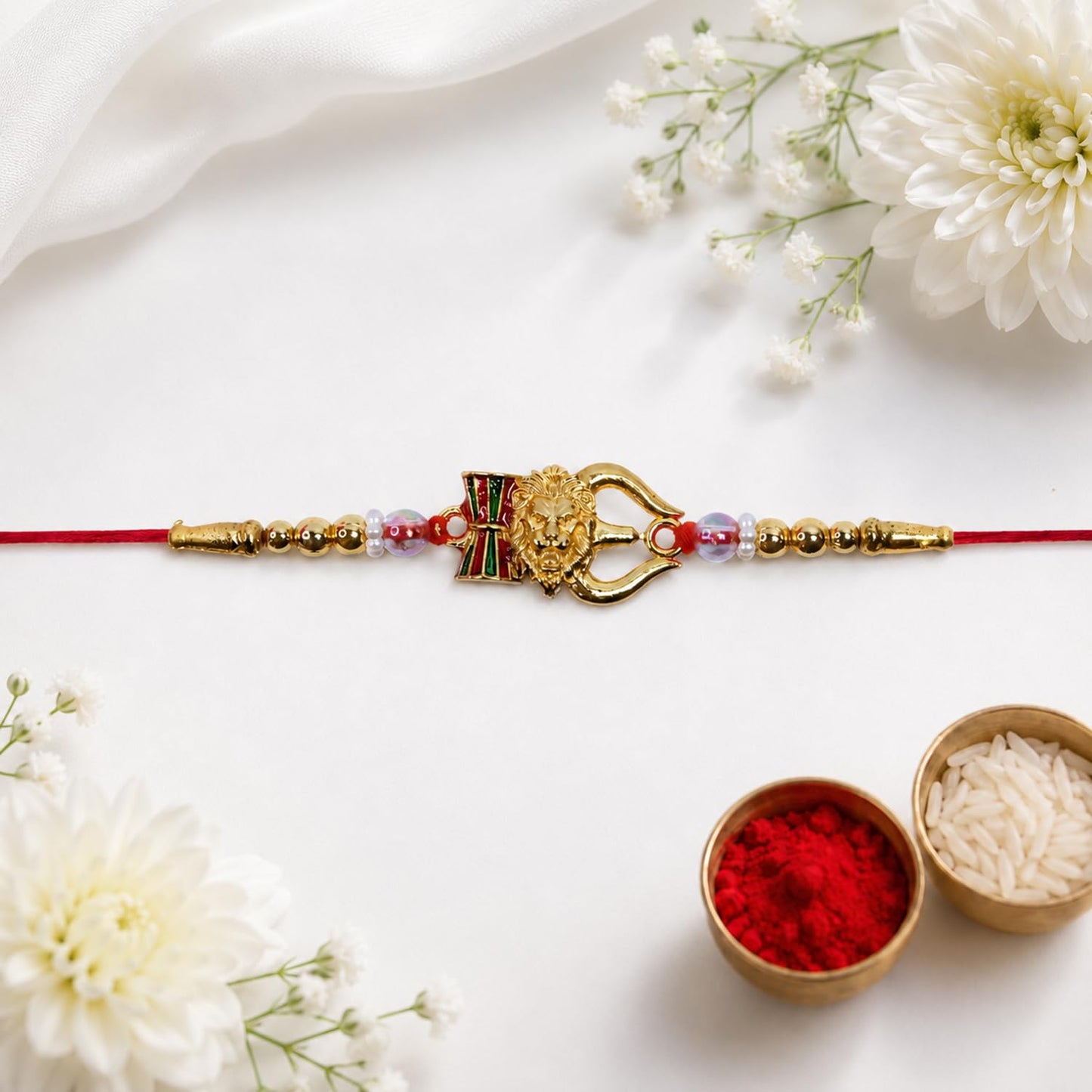 Lion Rakhi for Brother with Leaf Pooja Thali - Raksha Bandhan Gift Set, Pack of 7