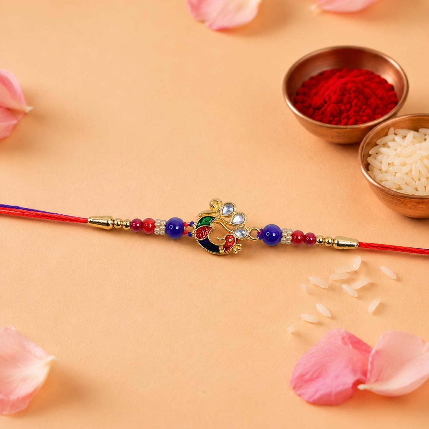 Multicolor Rakhi for Brother with Pooja Thali - Rakshabandhan Gift Set, Pack of 7