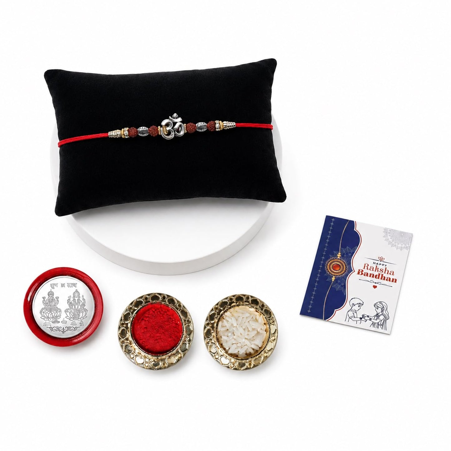 Ganesha Beads Rakhi for Brother with Tilak Set, Pooja Coin & Card, Rakhi Set (V3)