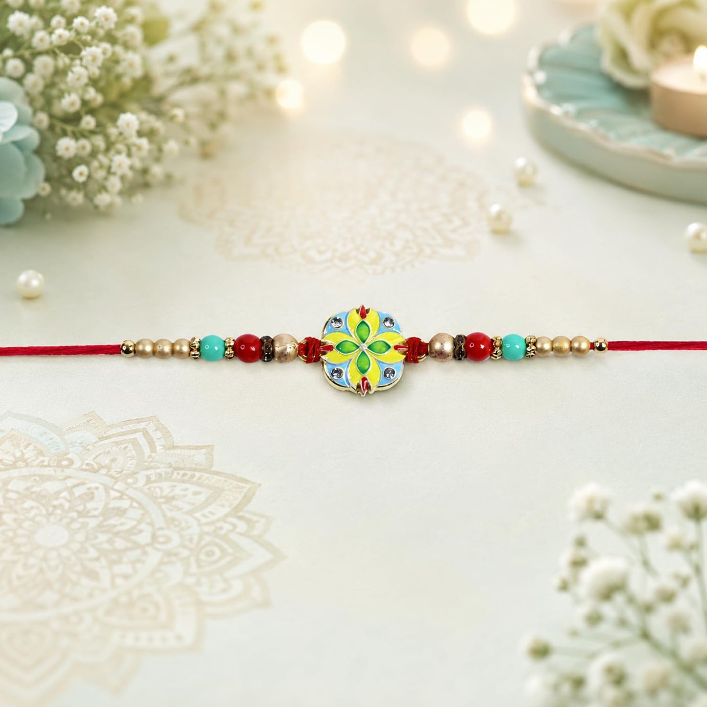 Multicolor Free Hand Rangoli Rakhi for Brother with Butter Scotch 32gm, Pack of 7