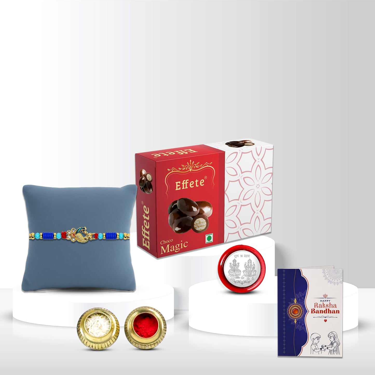 Peacock Rakhi for Brother with Choco Magic 32gm, Roli Chawal & Card, Pack of 5