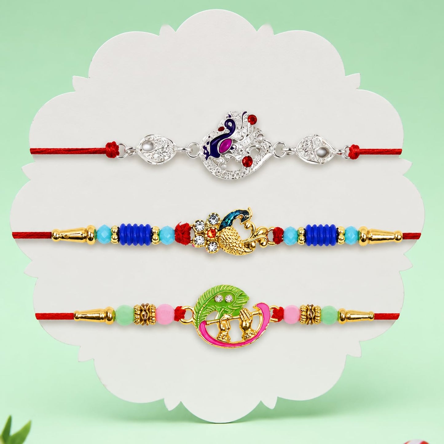 Designer Elegant Rakhi for Brother with Roli Tikka & Card, Pack of 6 | Classic