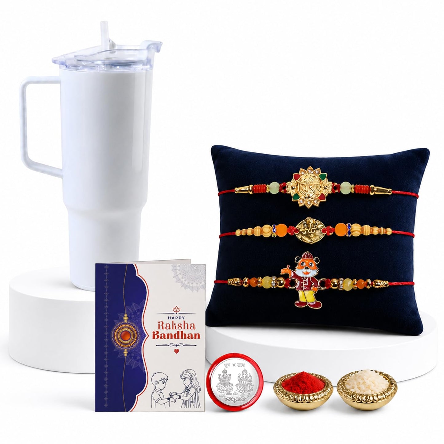 Designer Elegant Multicolor Golden, Ganesha & Kids Rakhi Combo | Pack of 7