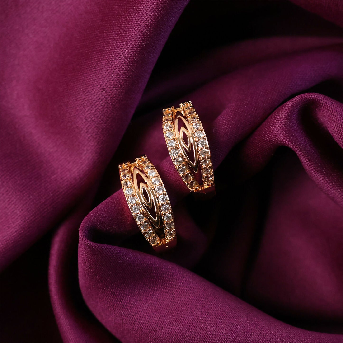 Elegant Gold-Tone CZ Studded Oval Hoop Earrings for Women & Girls