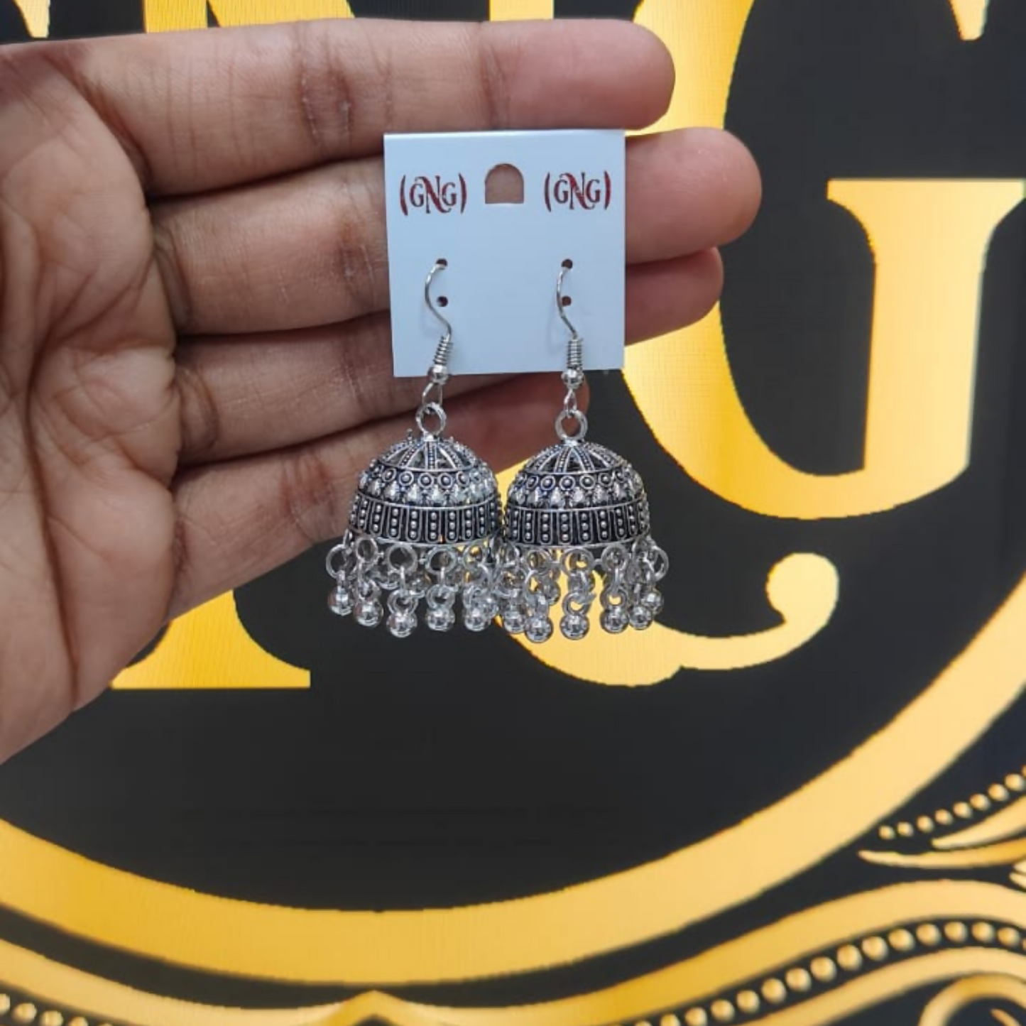 Traditional Oxidized Silver Hook jhumka Earrings