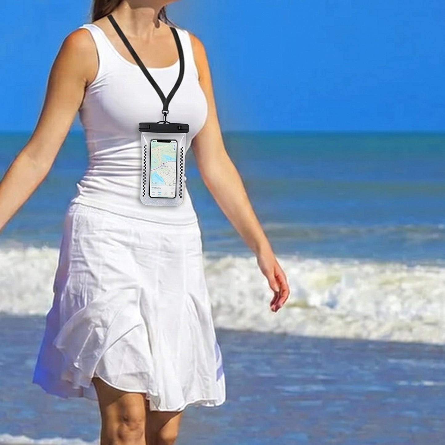 Waterproof Mobile Pouch Cover at beach lifestyle scene