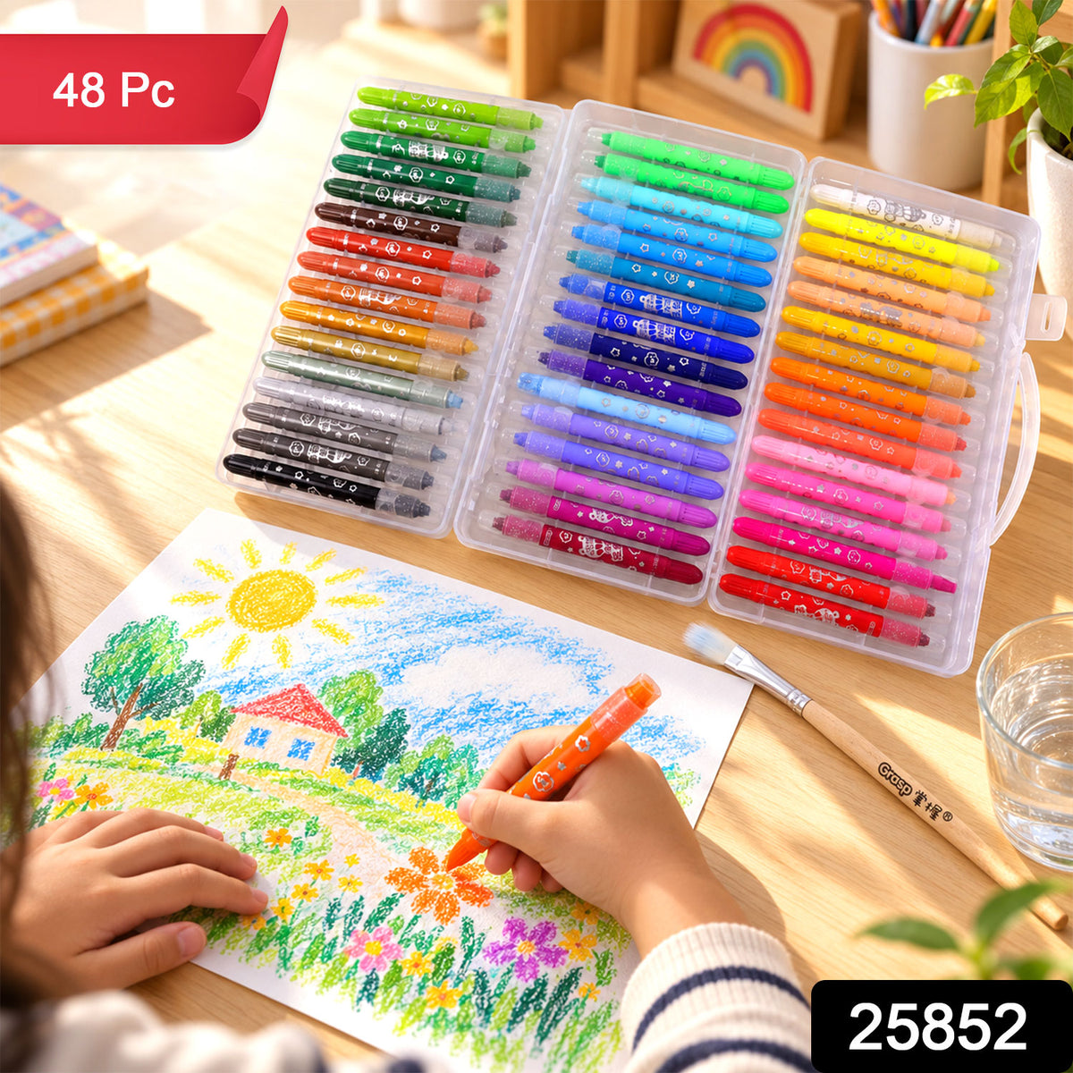 Water-Soluble Twist-Up Colour Crayons with Brush and Carry Case (48 Pc)