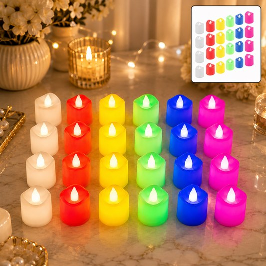 LED Tealight Candles – 24 Pcs Multicolor | Indo Glow