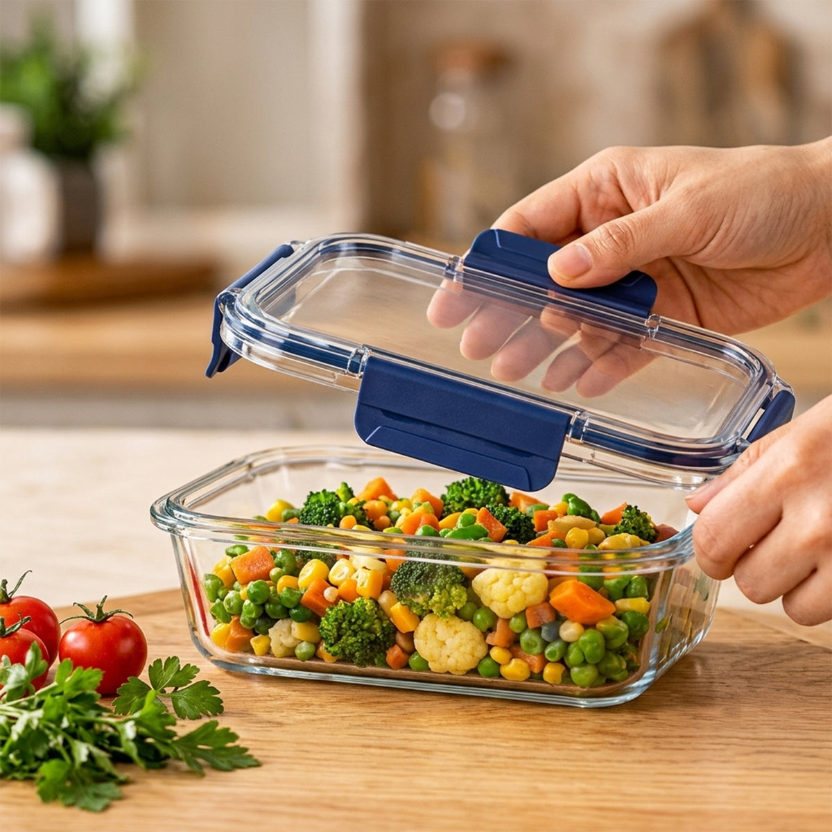 Cello 640ml Rectangular Glass Food Storage Container with Smart Lock Lid (1 Pc)