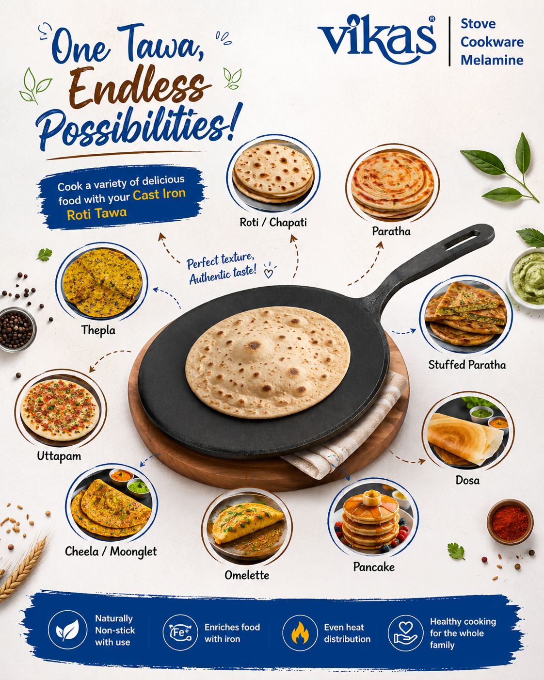 Vikas Cast Iron Roti Tawa showing handle detail