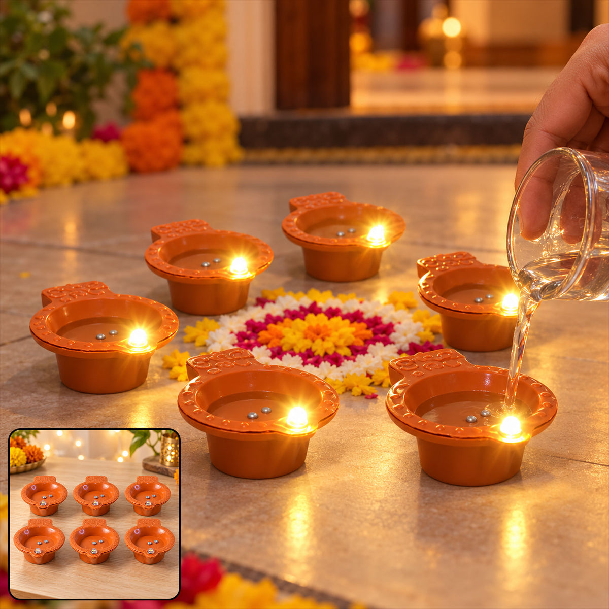 Water sensor LED diya set - product inset