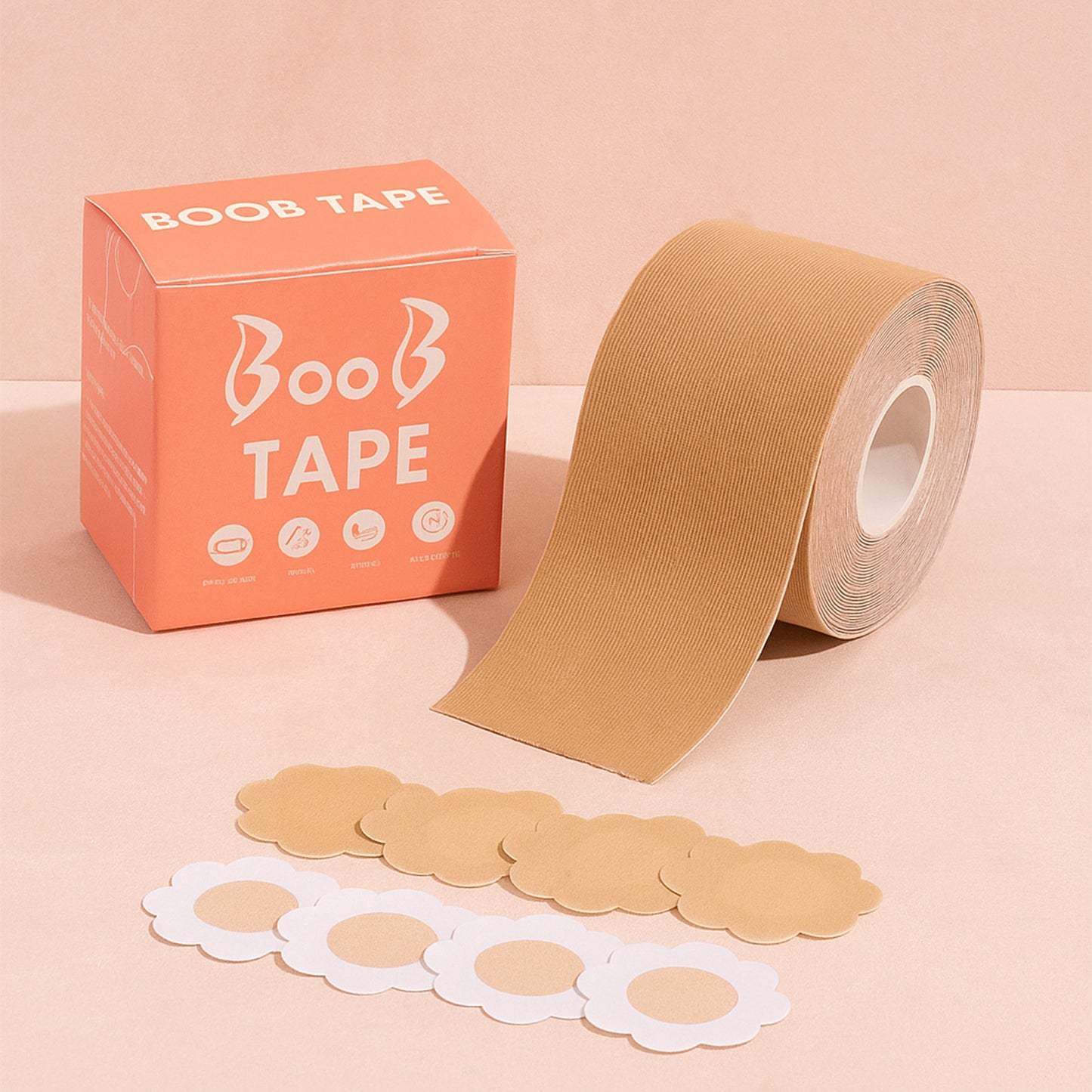 Boob Tape with Nipple Covers: Cotton, Breathable, Lift & Support (5m, 10 Pairs)