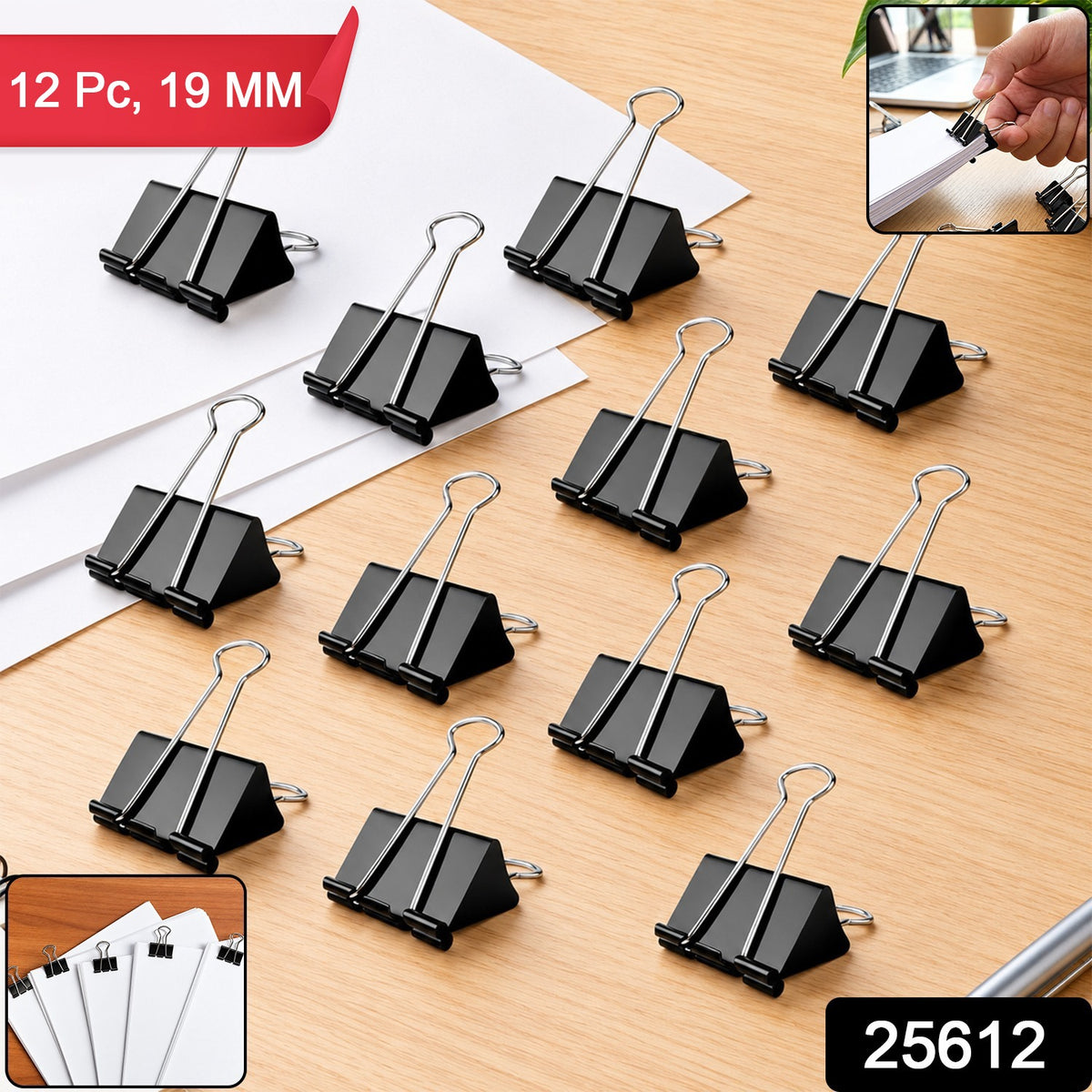 Metal Paper Holding Binder Clips for Office School and Home Organization (12 Pc, 19 MM)