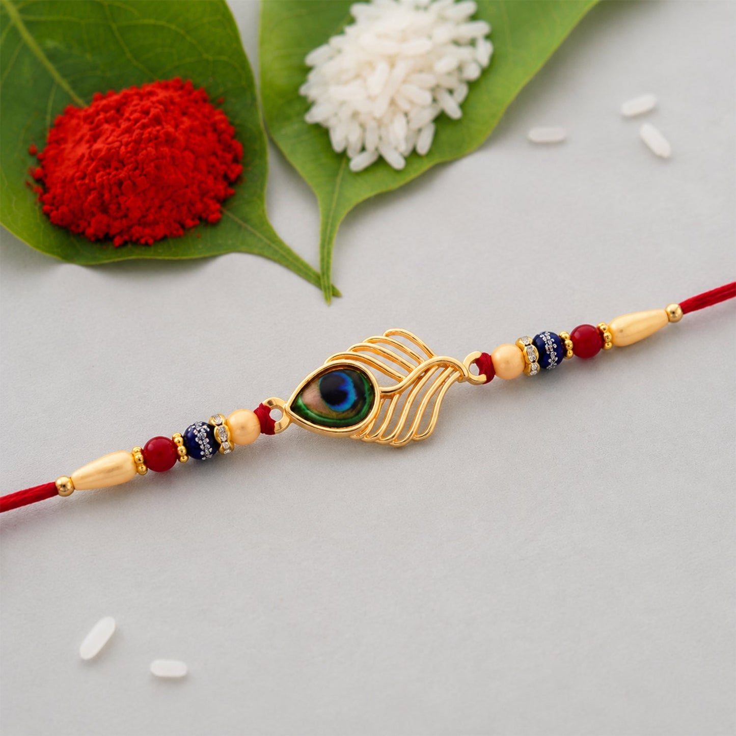 Peacock Rakhi Beaded Design for Brothers, Handcrafted (5pcs)