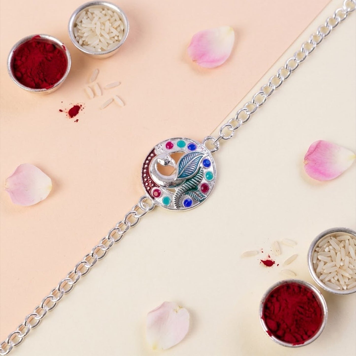 Peacock Enamel Rakhi for Brother Elegant Raksha Bandhan Gift (10pcs)