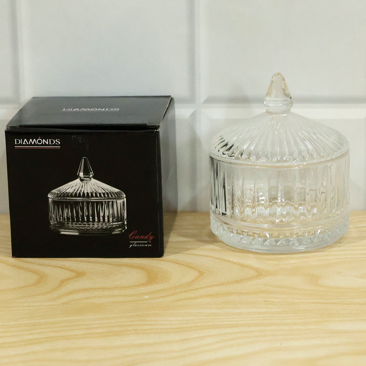 Decorative Glass Candy Jar with Patterned Lift-Off Lid (240 ml, 1 Pc)