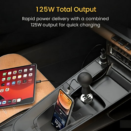 UNITEQ ClearX 125W Dual Port Fast Car Charger Type-C PD USB (Black)