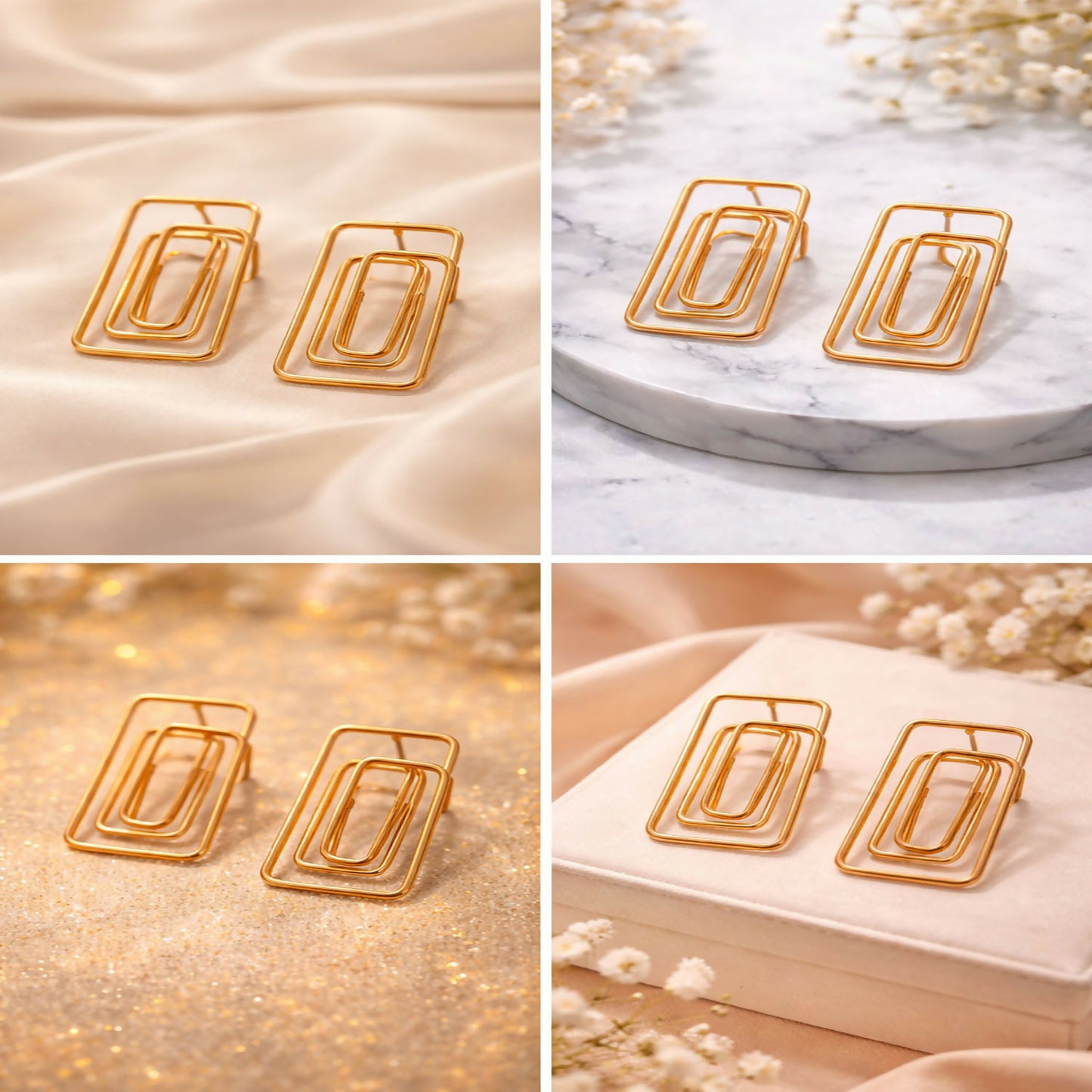 Elegant Gold Finish Geometric Rectangle Earrings for Women | Modern Minimalist Drop Earrings | Lightweight Fashion Jewelry