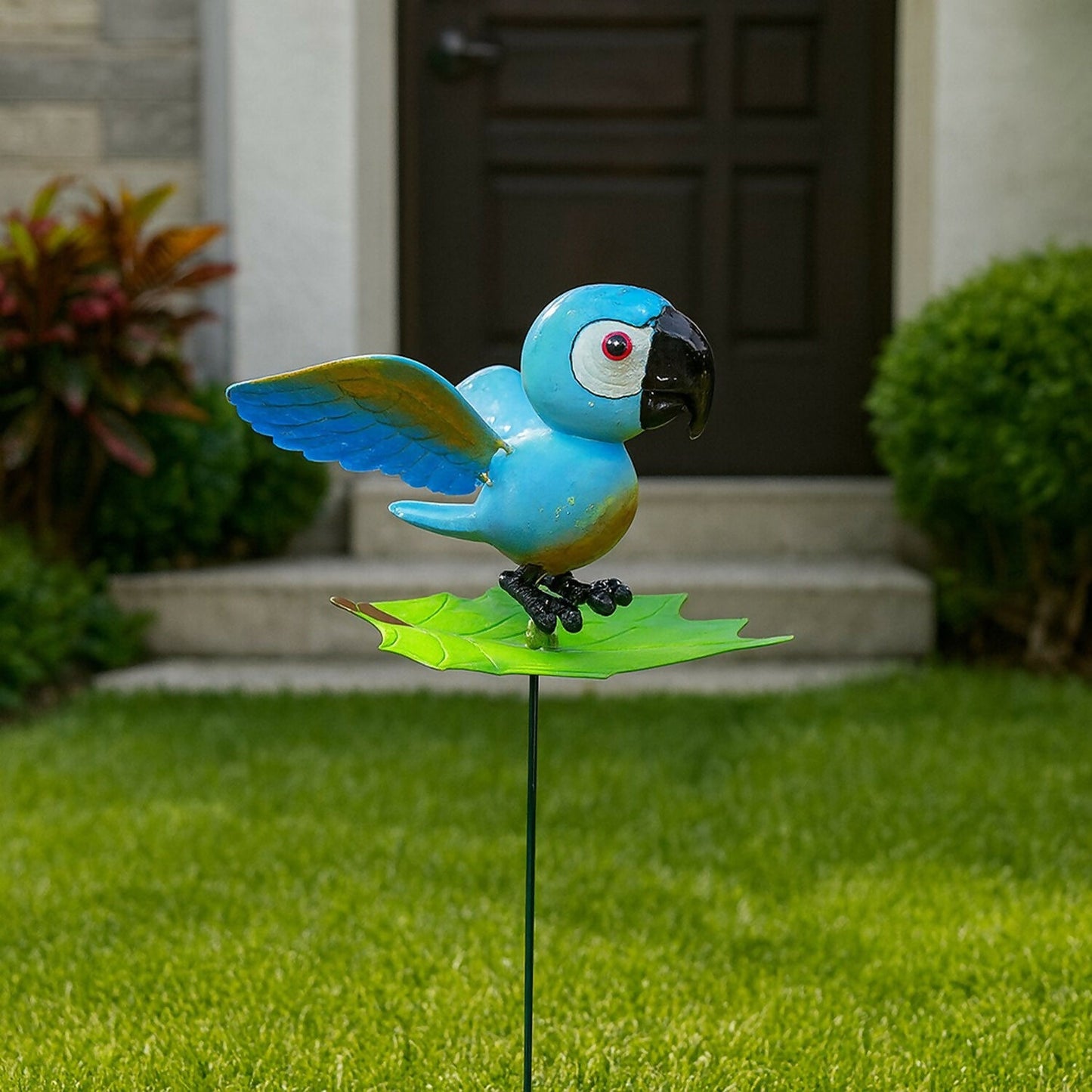 Blue Metal Parrot Garden Stake for Outdoor Décor ( 1 PC)