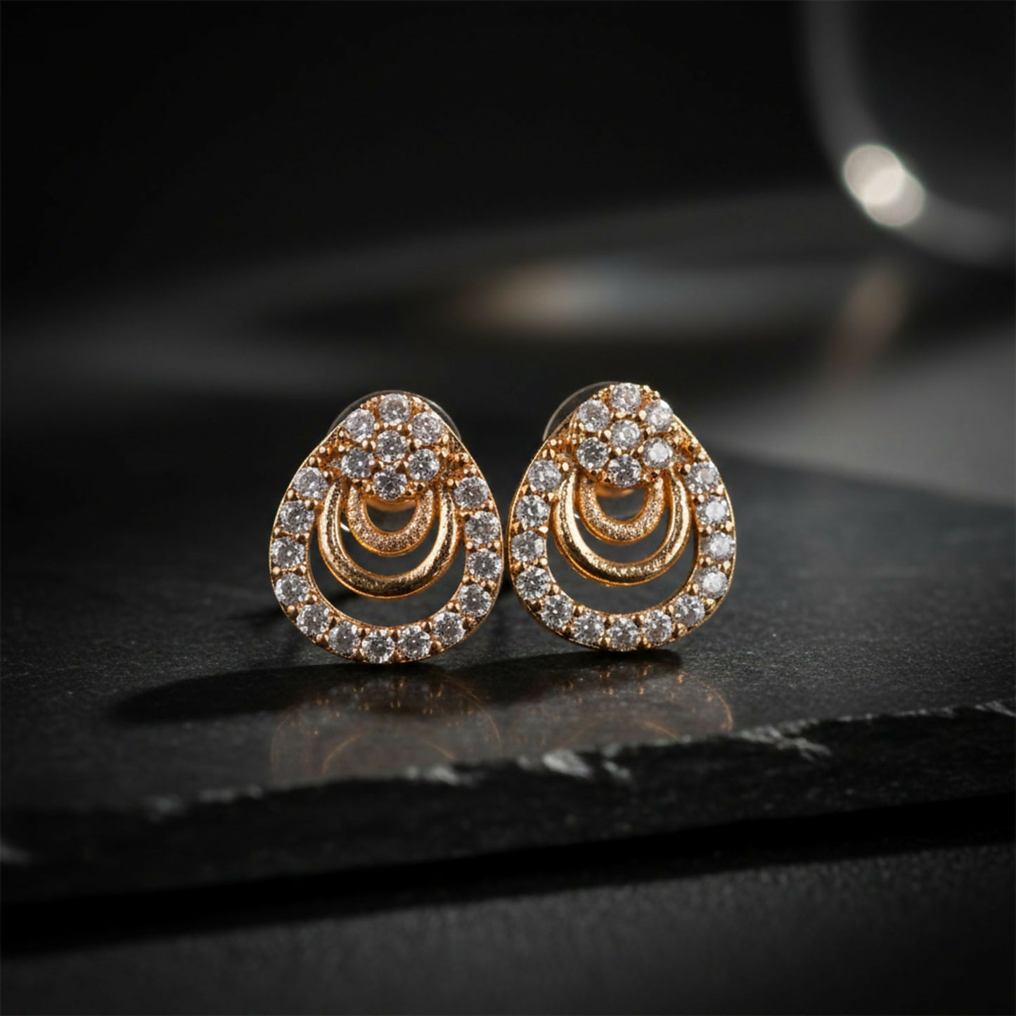 Gold Finish Teardrop Crystal Stud Earrings for Women – Elegant Party Wear Pair