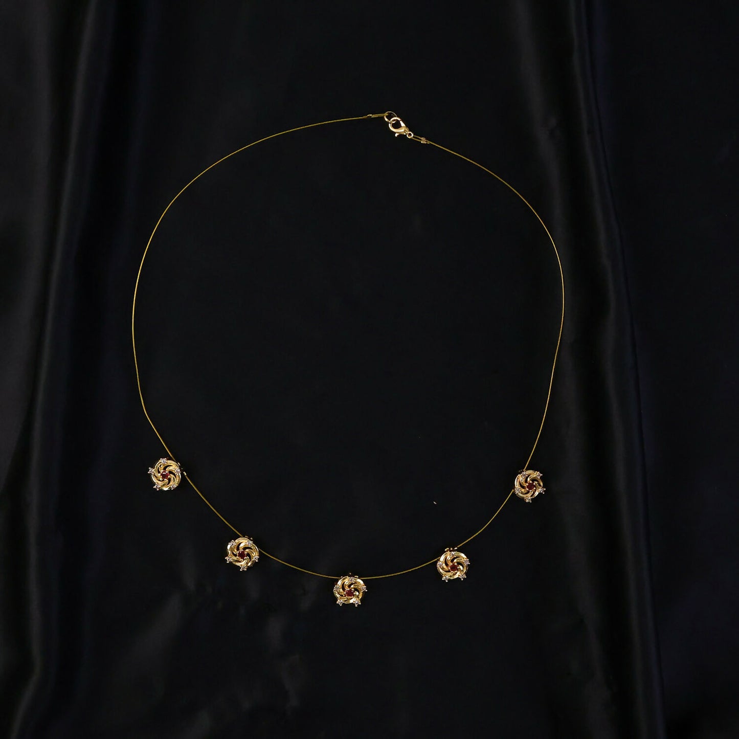 Ruby Floral Swirl Station Necklace with Diamond Detailing and Elegant Finish