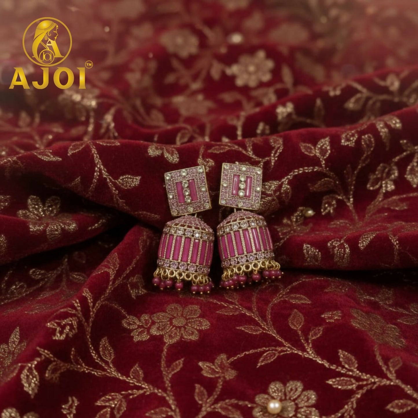 Royal Rose Pink Designer Earrings with Elegant Drop and Stone Embellishment