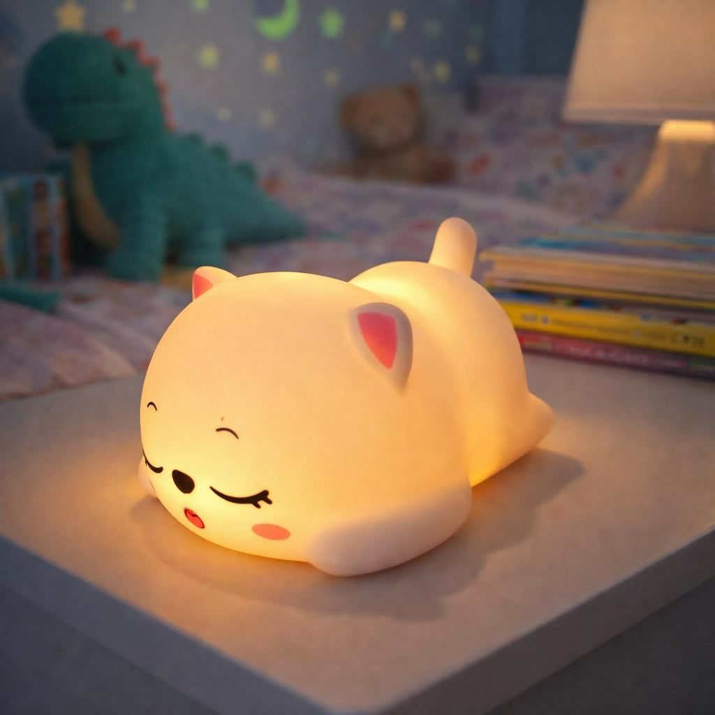 Cute Sleeping Cat Silicone Night Lamp for Kids Bedroom Bedside Light