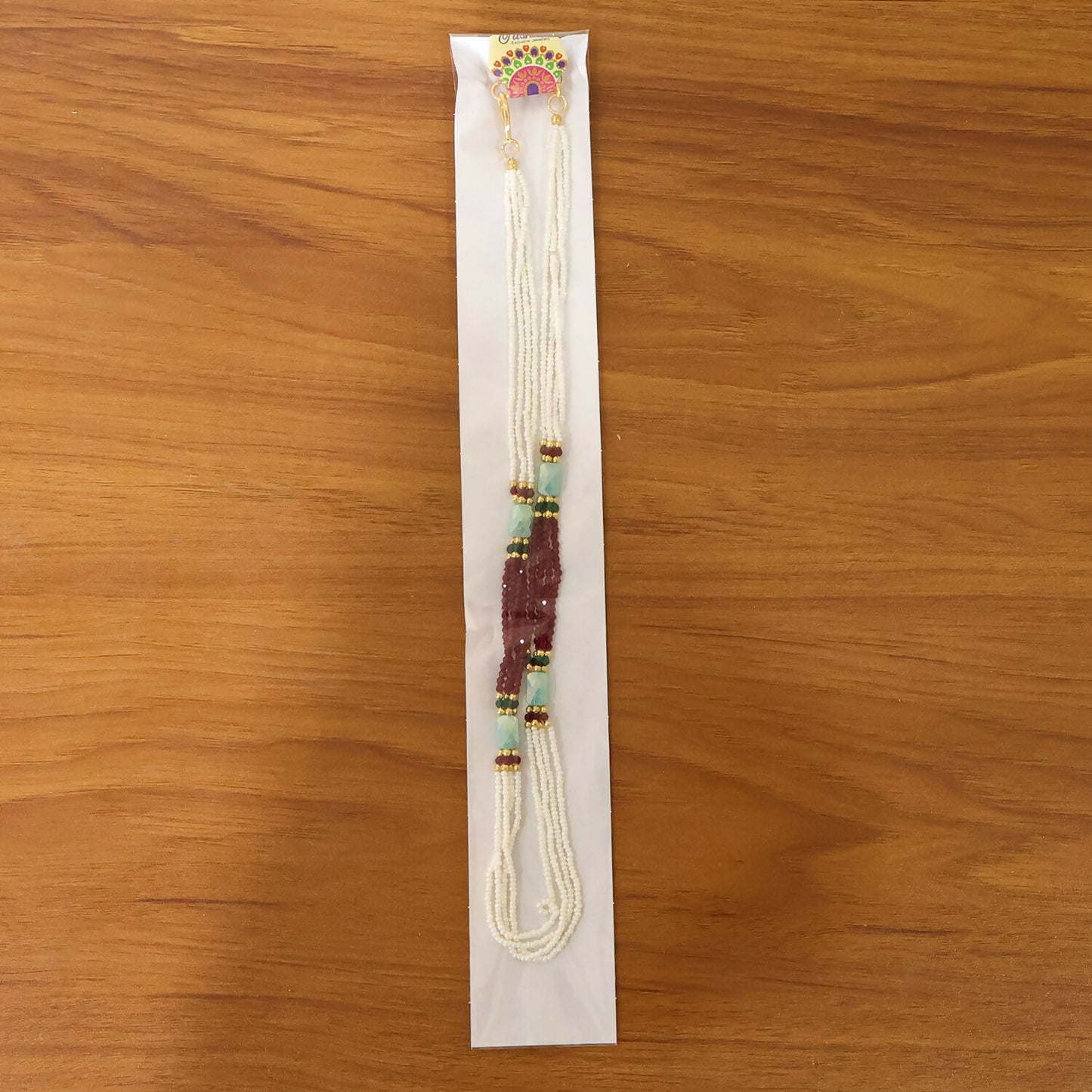 Traditional ethnic pearl mala necklace display