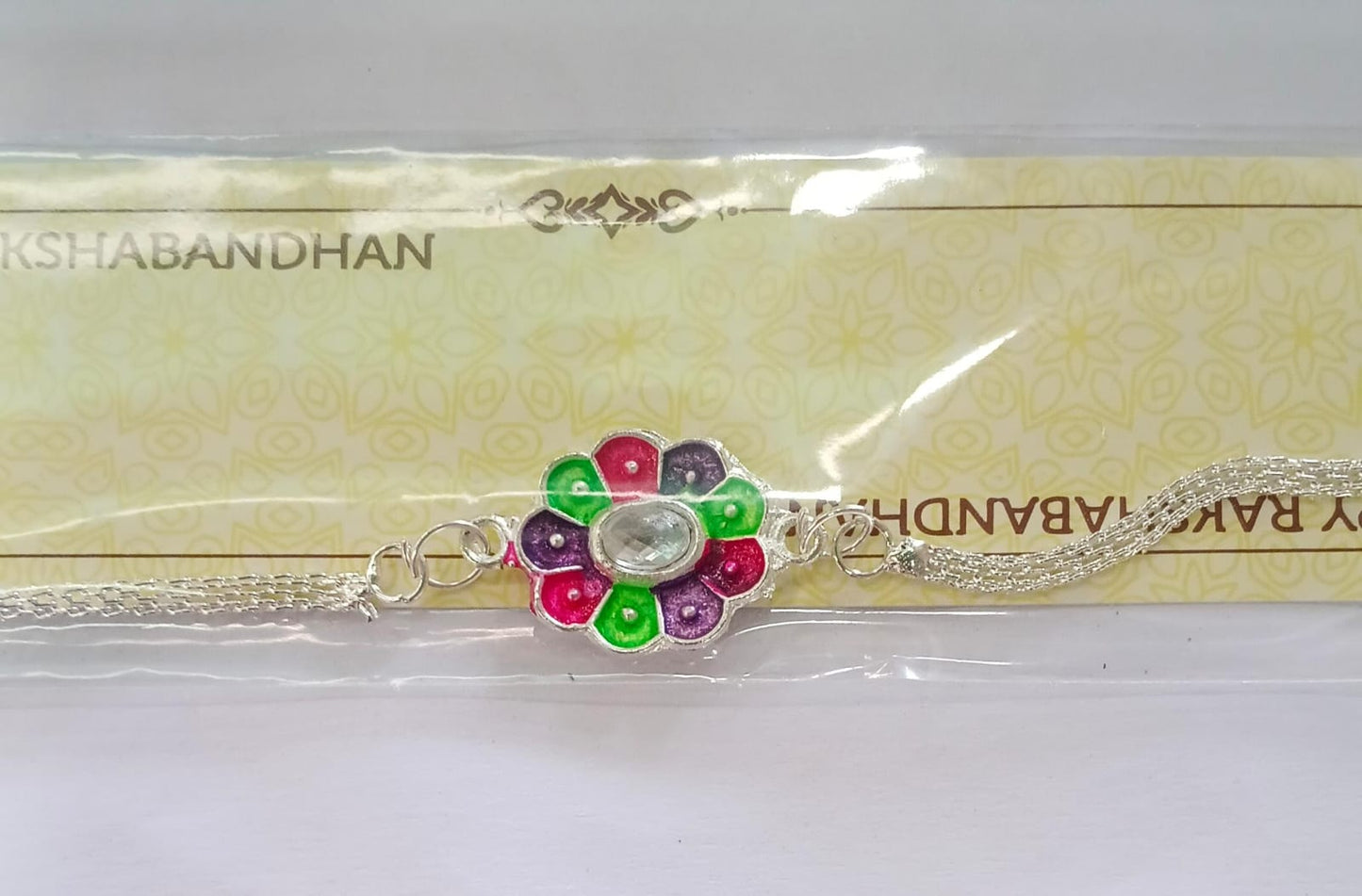 Floral Chain Bracelet Rakhi with Enamel Work for Rakshabandhan