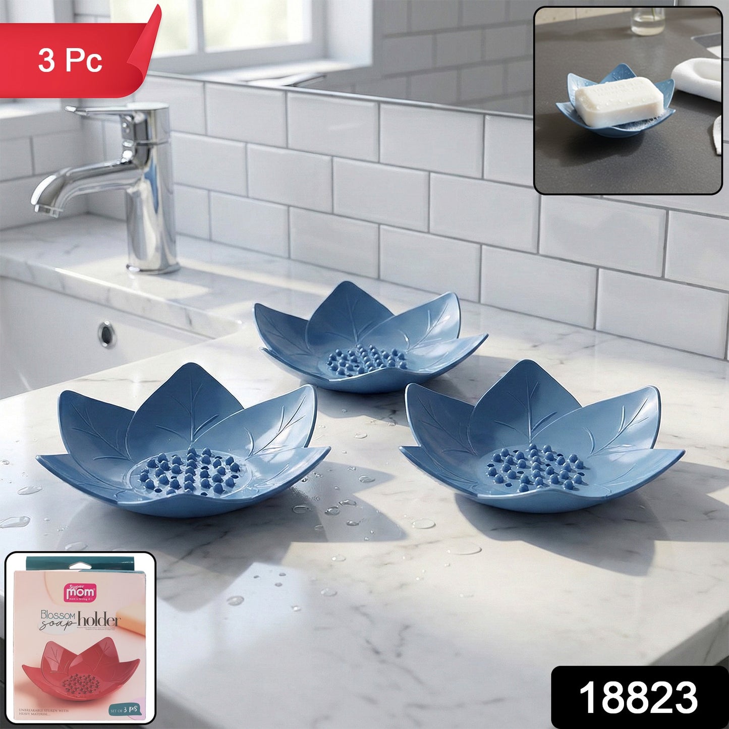 Supermom 3-Piece Lotus Blossom Design Soap Holder Set