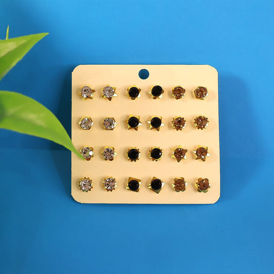 Stud Earrings With Single Stone Alloy Stud Earring (Set Of 12)