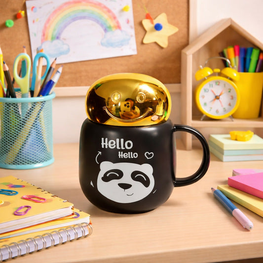 Cute Panda Ceramic Mug with Smiley Lid Coffee Tea Cup ( Color may vary )