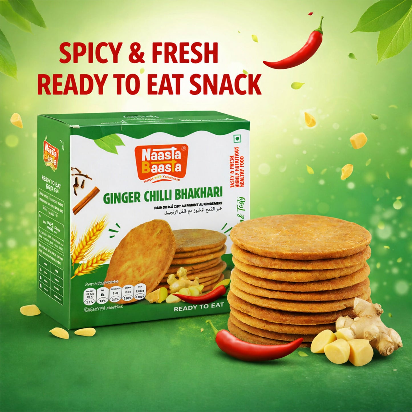Naasta Baasta Ginger Chilli Bhakhari Spicy & Fresh Ready to Eat Crispy Tea-Time Snack (200gm)