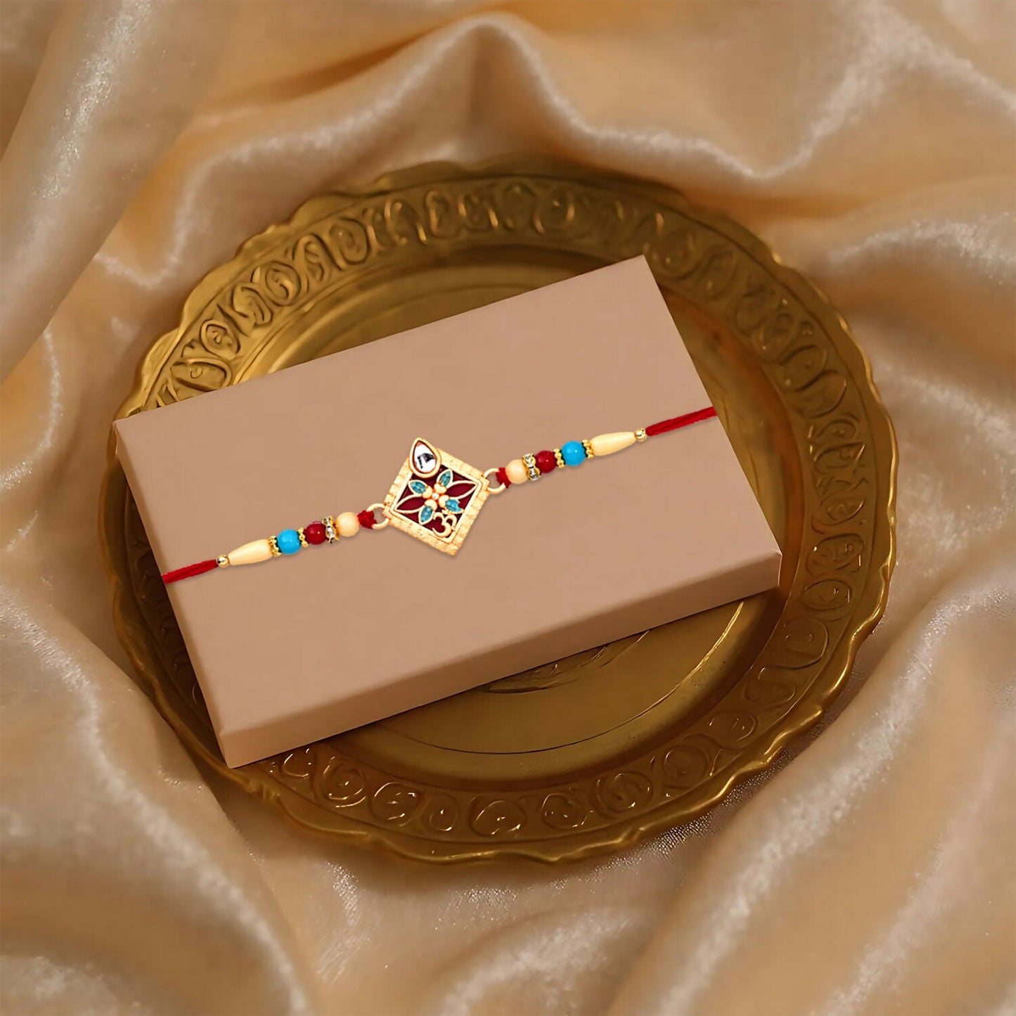 Diamond Shape Rakhi with Stone Embellishments and Beads (10pcs)