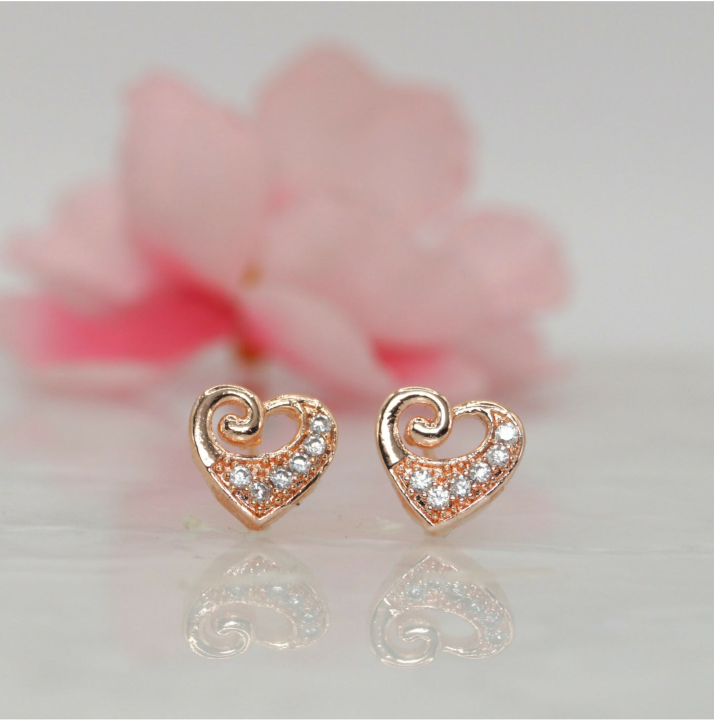 Rose Gold Plated Heart Stud Earrings with AD for women and girls