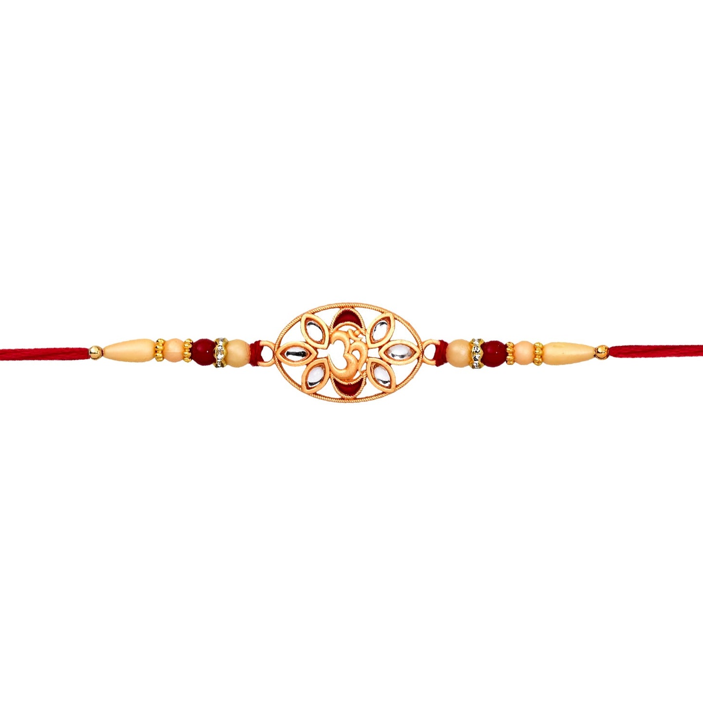 Om Kundan Rakhi Elegant Pearl Bead Design for Brother (10pcs)