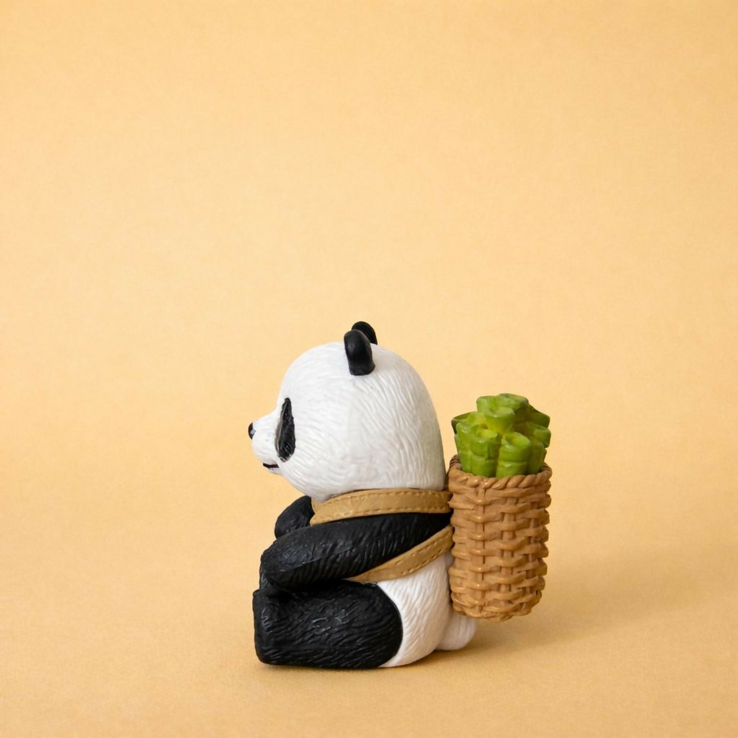 Cute Panda Bamboo Basket poly-resin Showpiece | Mini Panda Decorative Figurine