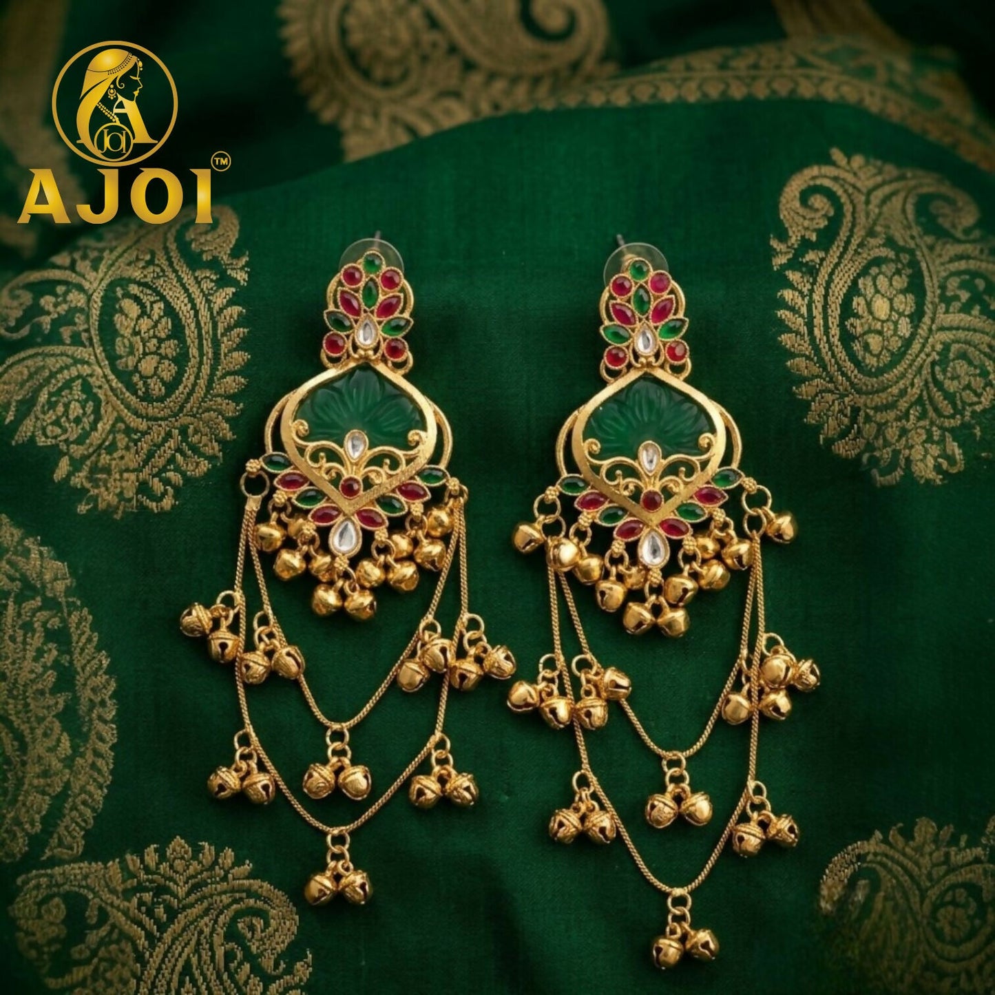 Royal Kashmiri Design Green Earrings