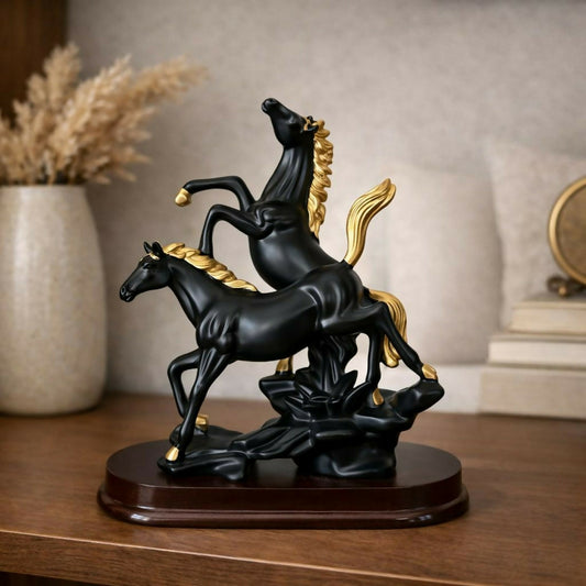 Black Elegant Double Horse Showpiece Decorative Statue for Home & Office Desk