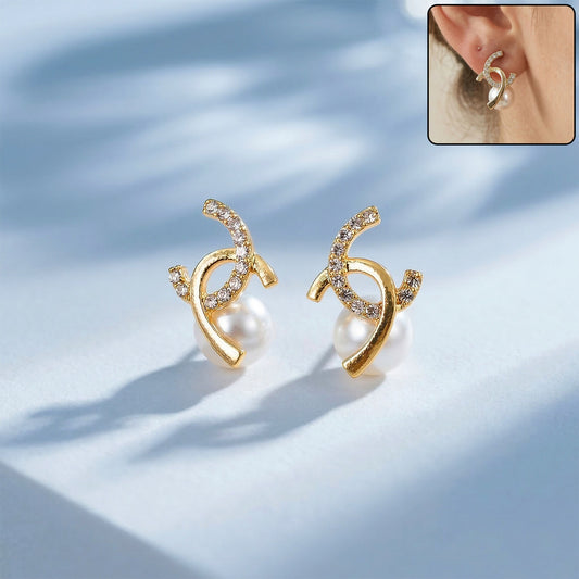 Premium Korean Rose-Tinted Pearl Huggie Hoop Earrings